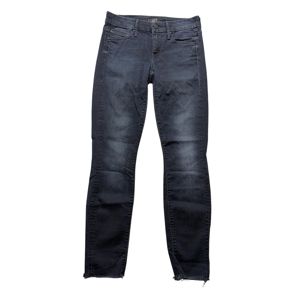 Mother Looker Ankle Fray Jeans Womens 24 A Kiss In Dark Blue Low Rise Stretch